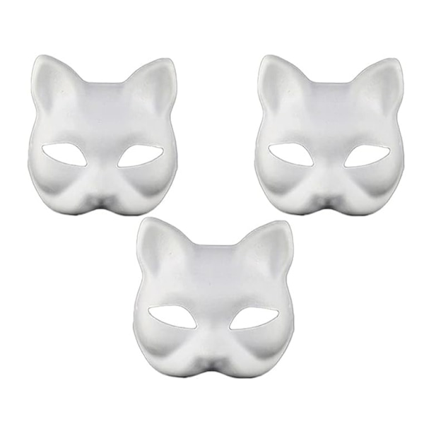Kattmask Vit Kattmask Tom DIY Halloween Mask Djur Halvmask Maskeradboll 3pcs