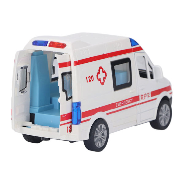 Dra tillbaka Mini Bil Fem Dörrar Intressant Legering 14x6x7.5cm Ambulans Leksak med Belysning Musik Medium Storlek