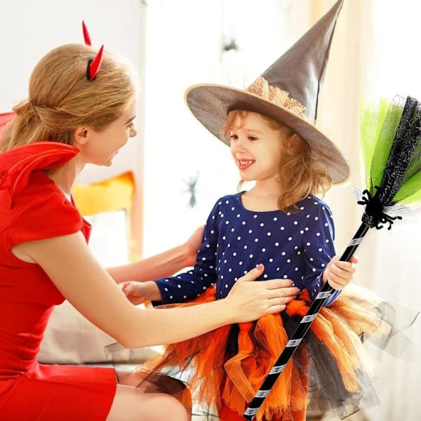 3 färgade kvast rekvisita Halloween kvast för häxa kostym barn