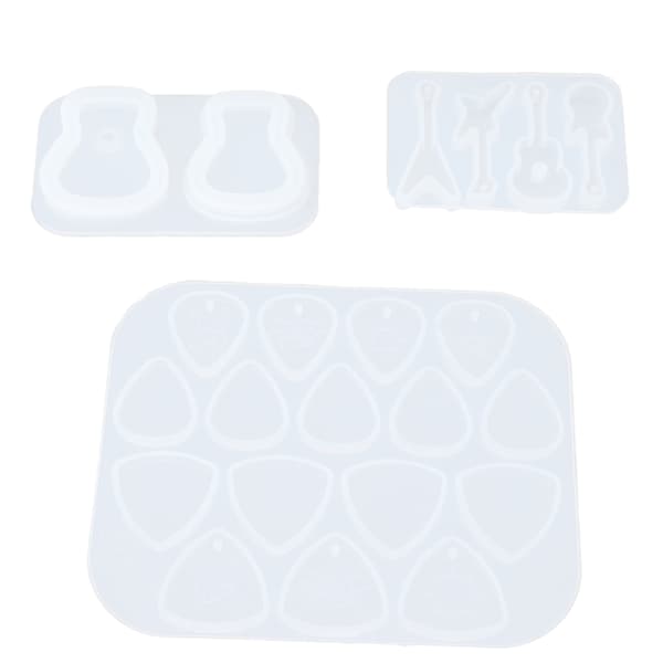 3-pack Resinformar Utsökt Mönster Vit Återanvändbar Gitarrplock Silikonform Kit för DIY Hantverk Nyckelring Dekoration Present