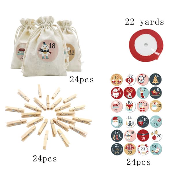 Jul adventskalenderväska Bomull Dragsko Julklapp Buggy Bag Julkalender hängpåse 1