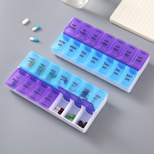 14-ruts dubbelrads förpackning bärbar medicinförvaring Small Transparent Black Cover