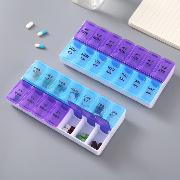 14-ruts dubbelrads förpackning bärbar medicinförvaring Transparent Small without Words