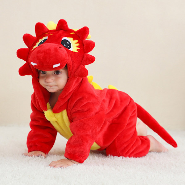 Flanellpyjamas för barn, djur-jumpsuit Red Dragon XL（90-100m）