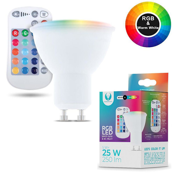 RGB LED-lampa med fjärrkontroll Dimbar - GU10 5W A+