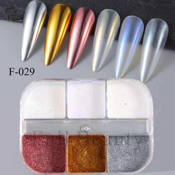 3 st Nail Glitter Magic Mirror Aurora Iridescent Puder Pärlpuder 1