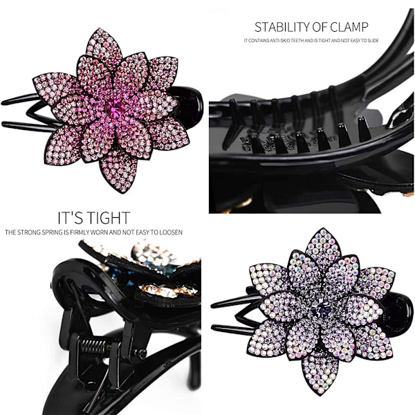 Rhinestone Blomster Hårklämmor Elegant Böjd Hårklämma för Kvinnor Flickor