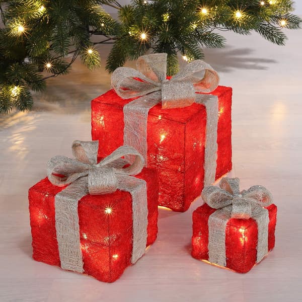 Bambelaa! 3 LED Dekorationsgåvor Ljuslådor Timer Juldekoration red
