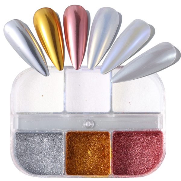 3 st Nail Glitter Magic Mirror Aurora Iridescent Puder Pärlpuder 4
