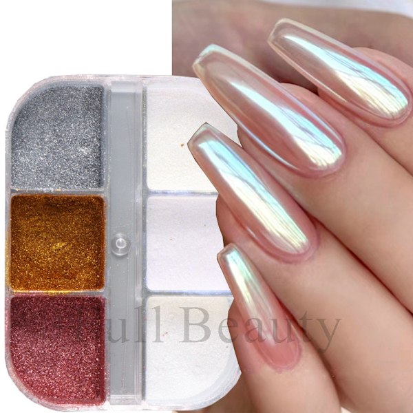 3PCS Nagelflitter magiskt spegel aurora iriserande pulver pärlpigment 11