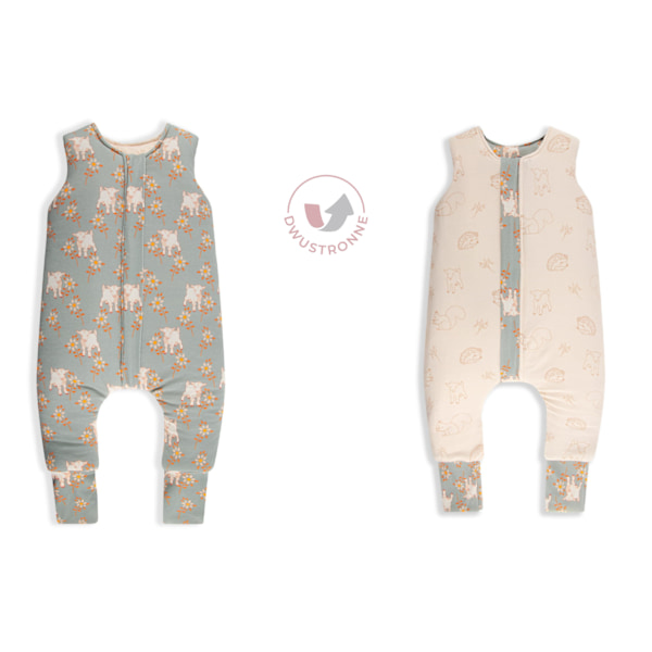 Reversible Sleeping Bag with legs XS (6-12 months) Vintage Animals Sky Blue/Cream
