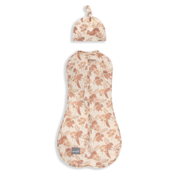 Second Step Wrap with Cap Vintage Animals Almond