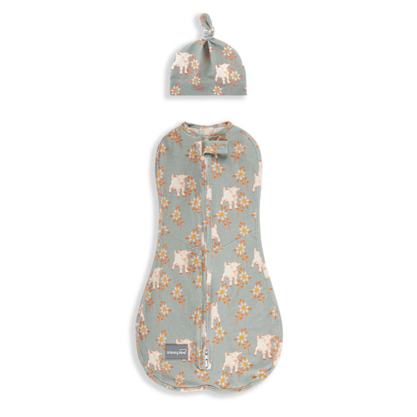 First Step Wrap with Cap Vintage Animals Sky Blue