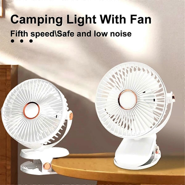 Bærbar LED Campingventilator med Natlys USB Hvid
