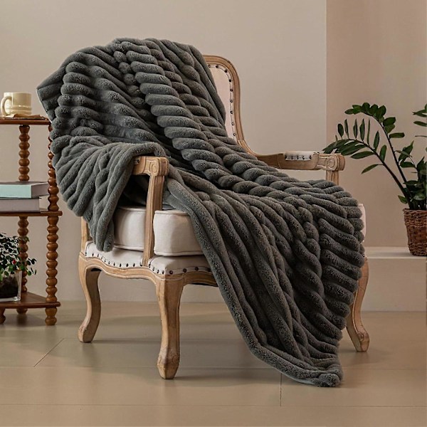 Sommer AC Flanel Tæppe Fortykket Dobbeltsidet Plys Stribet Tekstur Ensfarvet Kontor Lur Hjem Seng Sofa Rejse Hyggeligt Varmt Vintertæppe Khaki 100cm