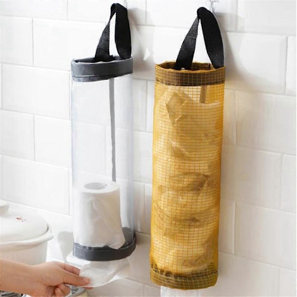 Hållare för matkassar för hemmet, väggmonterad plastpåsehållare, dispenser, hängande förvaring, soppåsar, svart