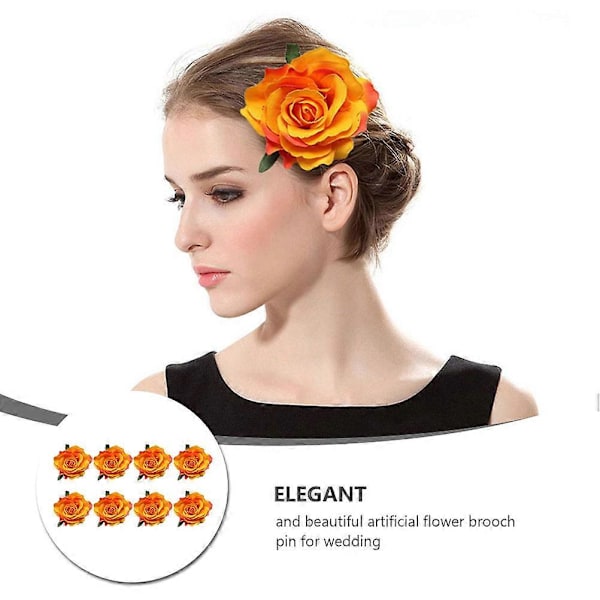 8 st Tygbroscher i form av blommor, verklighetstrogen ros, corsage, brud, bröstnålar, klänningsnål