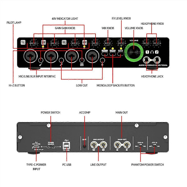 -MD44 Professionellt mikrofonljudkort 24Bit 192KHz 4-vägs ljudgränssnitt för podcastinspelning musikinstrument-A