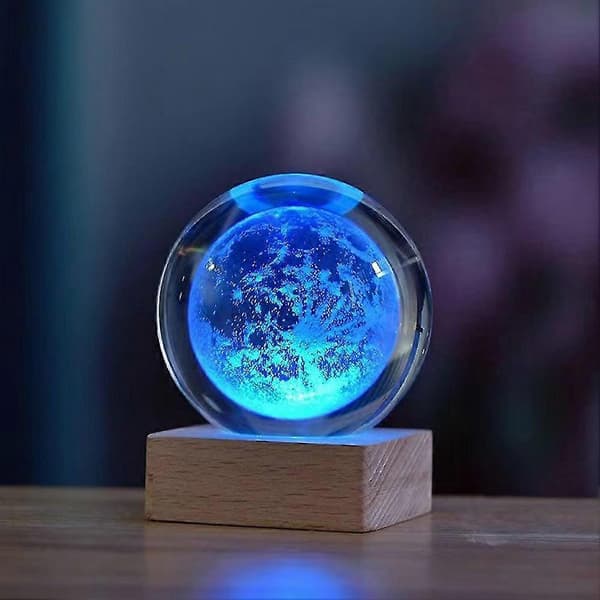 3D Krystallkule Nattlys Dekorlampe Gravert Solsystem Glasskule Modell Dekor Astronomigave Til Barn Solar System 6cm