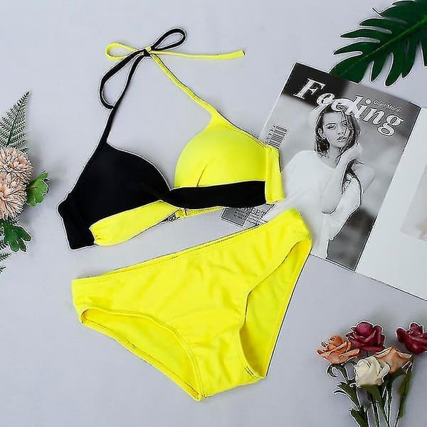 Bikini Set Dam Badkläder Baddräkt Black Yellow M
