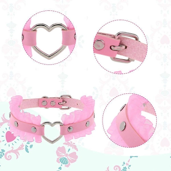Kvinnor Flickor Läder Choker Halsband Punk Rock Gotisk Hjärta Choker Halsband, Spetshalsband-Rosa