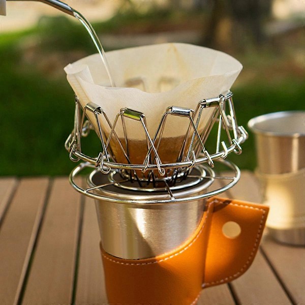 Kaffefilter Rostfritt Stål Kon Häll Över Kaffedroppare Ställhållare Vikbar Bärbar Kaffefilter Guld