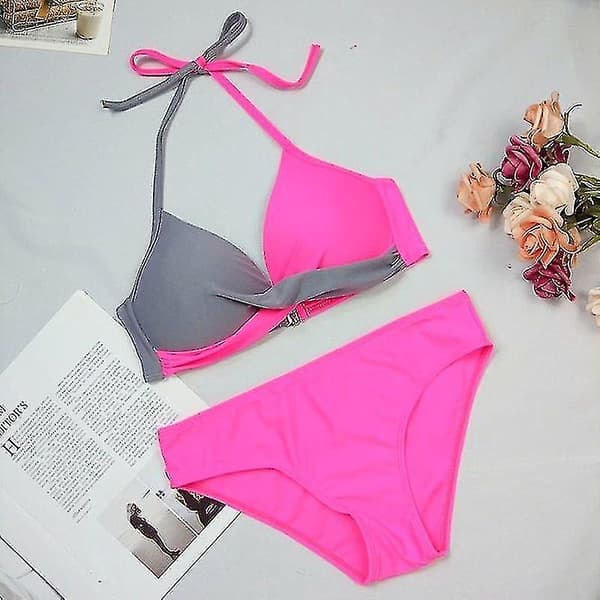 Bikini Set Dam Badkläder Baddräkt Light Grey Rose Red 2XL