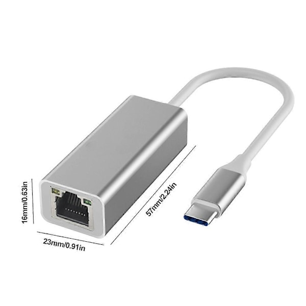 Type-C till RJ45 Ethernet Kabelansluten LAN-adapter 100/1000Mbps (Silver Type C Gigabit)