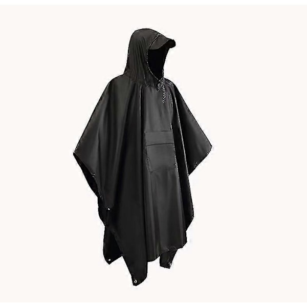 Sotilastyylinen Poncho Monikäyttöinen Rip Stop Sadeponcho Hupullinen Vedenpitävä Sadetakki Ulkoiluun (1 kpl) Black