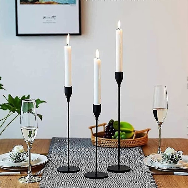 Showgeous Set med 6 Svarta Ljusstakar, Ljusstakehållare för Avsmalnande Ljus