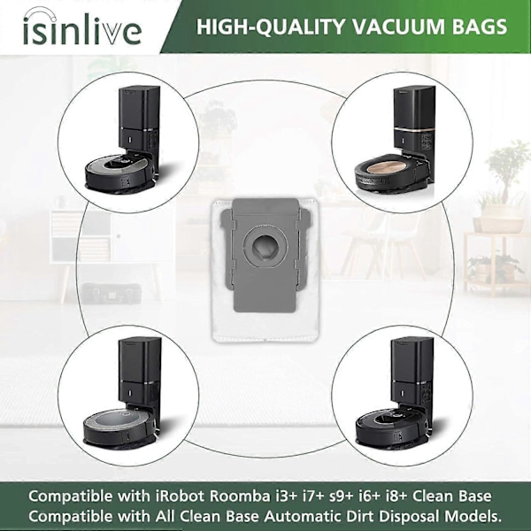 8 dammsugarpåsar kompatibla med iRobot Roomba i3+(3550) i7+(7550) S9+(9550) i6+(6550) i8+(8550) automatisk smutshanteringspåse