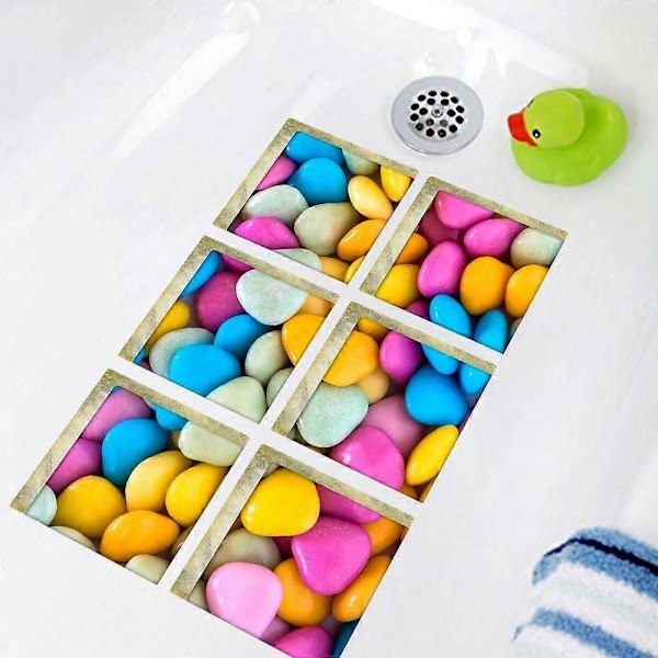 Badkar Halkskydd Klistermärken Strandmönster Fyrkantiga 3D Självhäftande Anti-halk Badkar Tatueringar Säkerhet Vattentät Dusch Badkar Klistermärke 6 st 15 x 15 cm - Candy