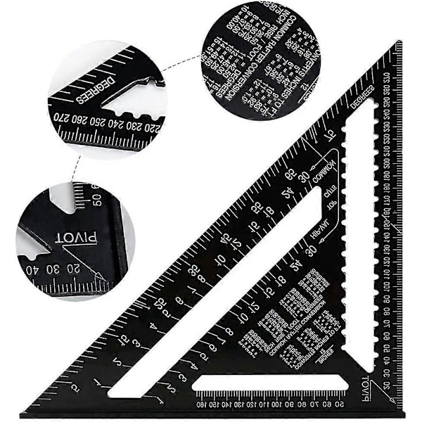 30 cm Triangel Fyrkant Metrisk Vinkel Linjal Hastighetsfyrkant Snickarfyrkant Aluminiumlegering Snickarfyrkant Gradvinkel - Svart