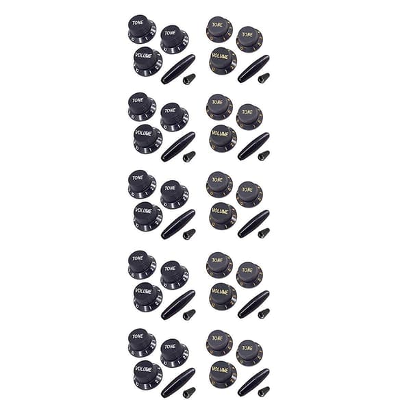 10 Set Plast Gitarr Strat Rattar 1 Volym och 2 Tonkontroll Rattar Set Elgitarr, Svart