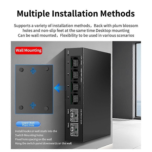 2.5Gb Switch 4 Port 2.5G Ohanterad Nätverksswitch med 2 Port EU-KONTAKT
