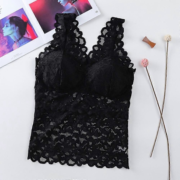 Naisten kesäinen crop top saumaton T-paita seksikäs pitsitoppi naisten kaunis selkä Black