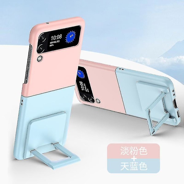 Kotelo Yhteensopiva Samsung Galaxy Z Flip 4:n kanssa, jossa on taitettava piilotettu jalustatuki, iskunkestävä Pink blue