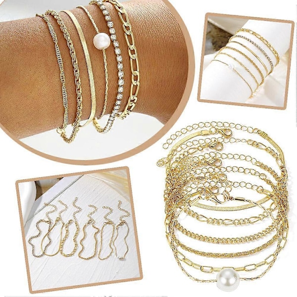Mode Rhinestone Kristall Pärla Orm Twist Kedja Guld Armband För Kvinnor