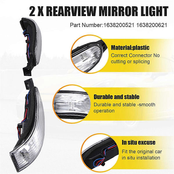 Vänster och Höger Sidospegel Indikator LED Blinkers 1638200521 1638200621 för W163 2002-2005 ML Klass