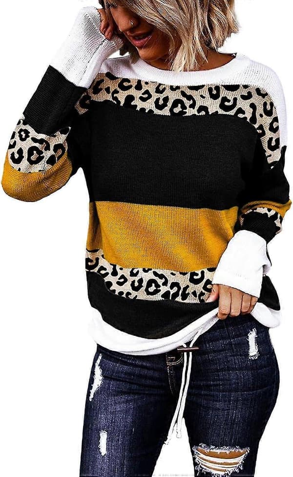 Efterårs Sweaters Rund Hals Stribet Sød Vinter Pullover Sweaters Til Kvinder Trendy 2023 Snøre XX Large Printed Orange