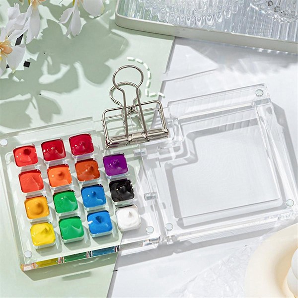 Rejseklar Malepalet Pakke, Mini Rejse Malepalet Akryl, Rejse Malepalet Mini med Binder Clips,B