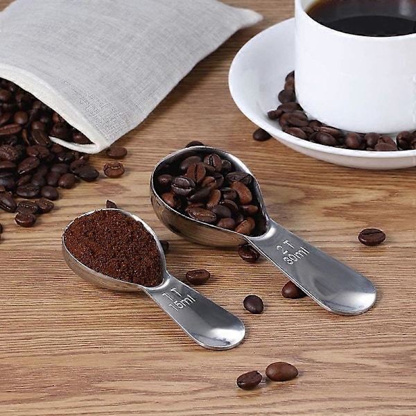 Kaffemått, Set med 2 Kaffeskedar i Rostfritt Stål Kaffemått Matsked Måttsked Matskedsmått Passar Kaffe