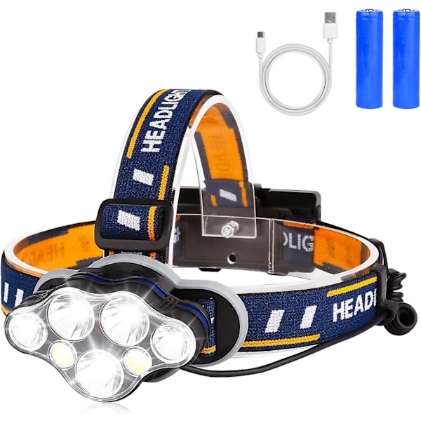 Vattentät Kraftfull Uppladdningsbar LED-pannlampa Med 8 Lägen Justerbar 90 ° För Natten