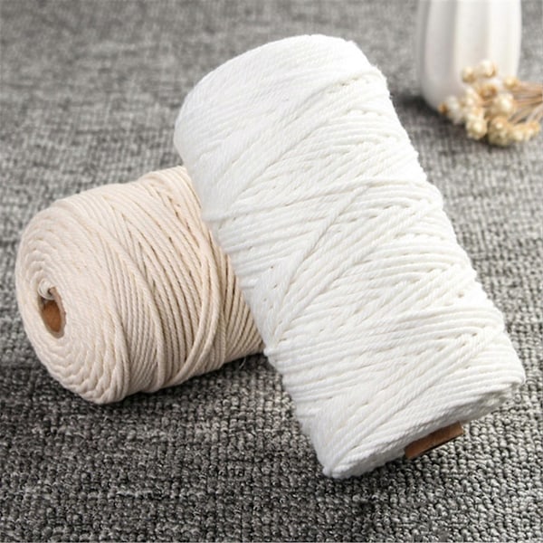 3mm 100m/200m DIY Käsin Kudottu Puuvilla Askartelu Makramee Nauha Punottu Seinävaate Köysi Off White 100m