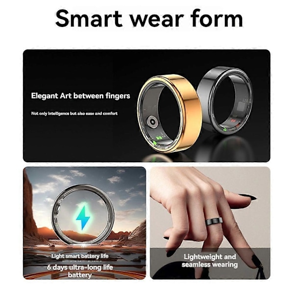 R02 Smart Ring för män och kvinnor med laddningsfodral, hälsoövervakare, A