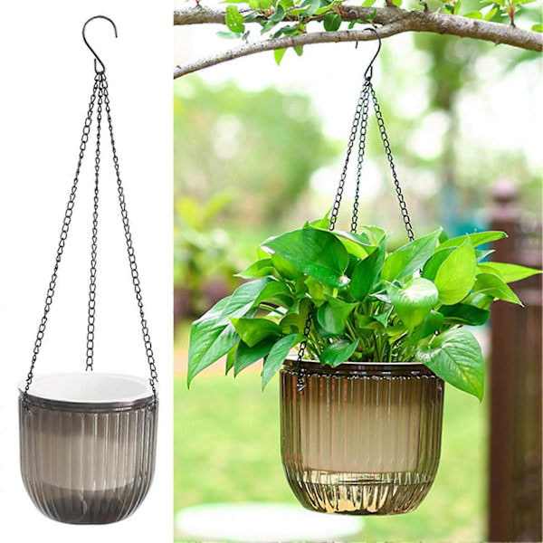 1 Set Självbevattnande Blomkruka med Synlig Vattennivå Hängande Planteringskruka Korg med Dräneringshål för Inomhus och Utomhusbruk Clear M