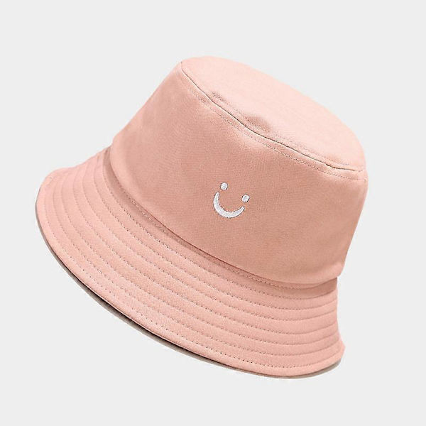 Bucket Hat Unisex 100% Bomull Smile Face Broderi Vändbar Hatt Rese Bucket Strand Solhatt Utomhuskeps