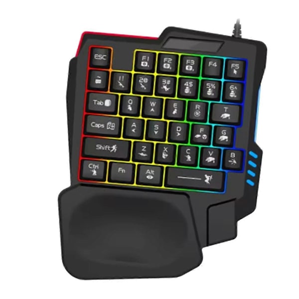 Ergonomiskt Gamingtangentbord Enhands USB-kabelansluten 35 tangenter Enhänt RGB-bakgrundsbelyst minitangentbord
