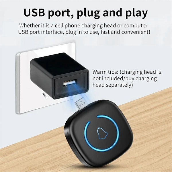Smart Home USB Trådløs Dørklokke Vandtæt 60 Ringetoner 5 Lydstyrker, B