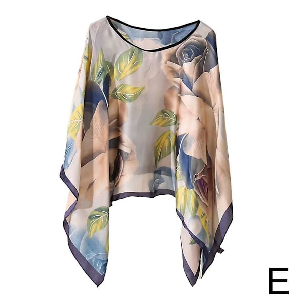Sjalar Sommar Strand Sexiga Kvinnor Mode Tryck Chiffong Blus Bikini Överdrag blue and green